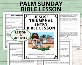 Palm Sunday Bible Lesson and Activity, Triumphal Entry Printable Bible Lesson for Kids, Easter Bible Story Lesson, Holy Week Bible Activity