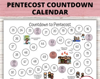 Calendário de contagem regressiva de Páscoa para Pentecostes para crianças, calendário de Pentecostes de 50 dias, calendário para colorir de Pentecostes, contagem regressiva infantil para domingo de Pentecostes