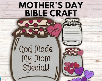 Mothers Day Bible Craft, God Made Mom Special Mason Jar Sunday School Craft for Mom, Children's Church Kids All About Mom Mothers Day Craft