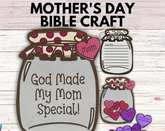 Mothers Day Bible Craft, God Made Mom Special Mason Jar Sunday School Craft for Mom, Children's Church Kids All About Mom Mothers Day Craft