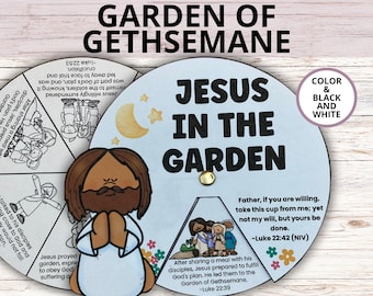 Jesus in the Garden Easter Holy Week Bible Coloring Wheel Craft for Kids, Easter Holy Week Sunday School Lesson Craft, Luke 22:39-54 Craft