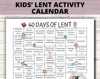 Calendario de Cuaresma de 40 días para niños 2025, Calendario de actividades de Cuaresma para niños, Estudio bíblico del Miércoles de Ceniza, Actividades familiares de Cuaresma católica