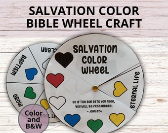 Salvation Color Gospel Bible Wheel Craft Printable, Sunday School Faith Craft Activity for Kids, Children's Church Gospel of Salvation VBS
