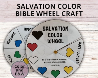 Salvation Color Gospel Bible Wheel Craft Printable, Sunday School Faith Craft Activity for Kids, Children's Church Gospel of Salvation VBS