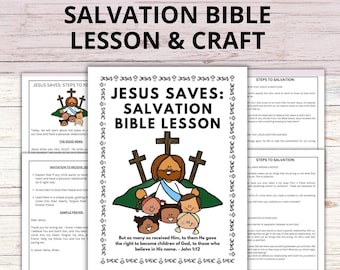 Jesus Saves Salvation Bible Lesson and Faith Prayer, Follow Jesus Celebration Crown Craft for Kids Printable, Sunday School Steps of Faith