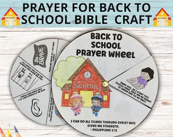 Preghiera per il rientro a scuola con ruota per bambini stampabile, preghiera della scuola domenicale per attività artigianali per il rientro a scuola per bambini, biglietto di preghiera per la scuola dei bambini