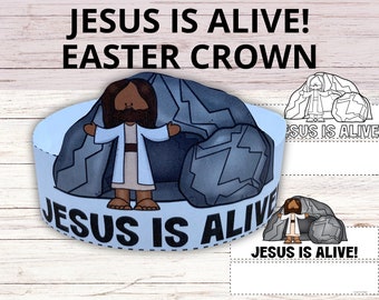 Jesus is Alive Celebration Crown Craft Activity Printable, Easter Craft Crown for Kids, Preschool Easter Sunday School Crown Headband Craft