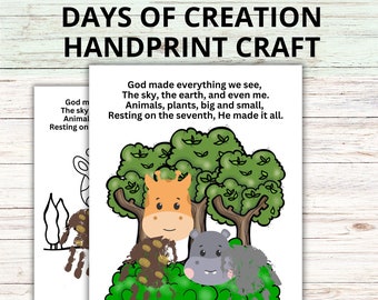 Days of Creation Church Nursery Handprint Craft, DIY Toddler Printable Animal Hand Art Activity, Preschool Sunday School Creation Hand Craft