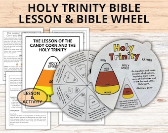 Holy Trinity Bible Coloring Wheel and Lesson for Kids, Candy Corn Printable Sunday School Holy Trinity  Craft, Matthew 28:19 Bible Activity