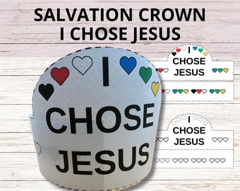 Salvation Bible Crown Craft Activity Printable, Sunday School Color Gospel of Salvation Celebration Crown for Kids, Follow Jesus Faith Craft