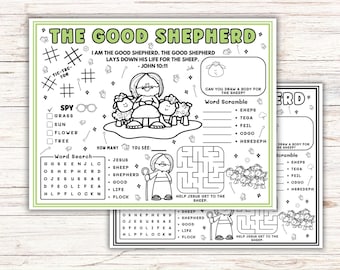 Good Shepherd Bible Activity Coloring Placemat, Sunday School Activity for Kids, VBS Game Activities, John 10:1-16 Parables of Jesus