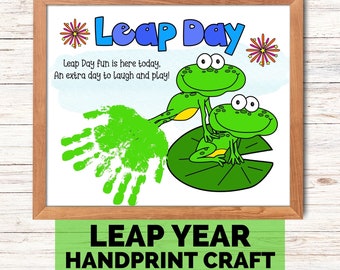 Leap Day Handprint Craft, Leap Year 2024 Handprint Art, Toddler and Preschool Daycare Activity, Leap Year Frog Hand Craft Toddler Keepsake