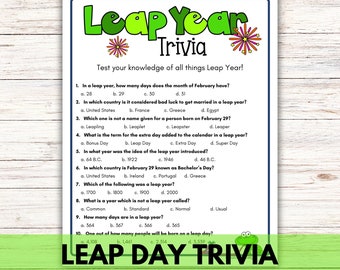 Leap Year Trivia Party Games for Kids, Leap Day 2024 Printable Games, Leap Day Birthday Activities, Leap Day Trivia Printable Game for Teens