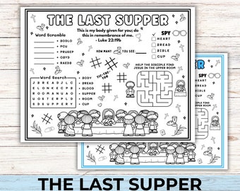 Last Supper Bible Activity Coloring Placemat, Christian Easter Sunday School Activity for Kids, Children's Church Last Supper Easter Games