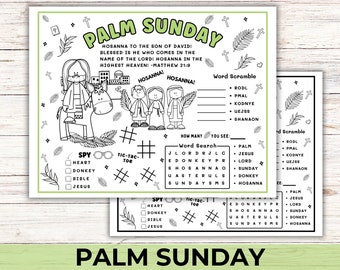 Palm Sunday Bible Activity Coloring Placemat, Palm Sunday School Game Activity for Kids, Children's Church Holy Week Bible Craft Activity