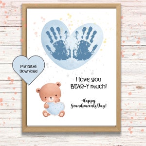 Grandparents Day Handprint Craft, Printable Gift DIY Keepsake Card for Grandma and Grandpa from Kids, Preschool Toddler Handprint Art Craft