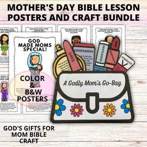 Mothers Day Bible Teaching Posters and Craft Bundle, Sunday School Moms of the Bible, Kids Church Mothers Day Bible Craft Kids Gift for Mom