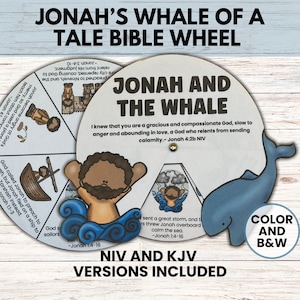 Jonah and the Whale Bible Wheel Craft, Jonah Bible Coloring Craft, Jonah and the Whale Spinner Wheel Coloring Sunday School Lesson Activity