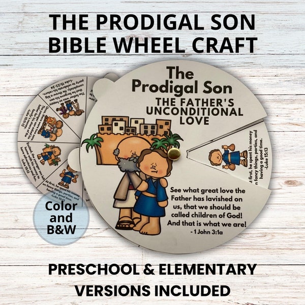 The Prodigal Son Bible Spinner Wheel Sunday School Craft Printable, Parable of Jesus Bible Activity, Luke 15:11-24 Kids Father's Day Lesson