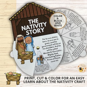 The Nativity Story Coloring Wheel Craft Printable for Kids, Christmas Sunday School Craft Activity, Birth of Jesus Christmas Lesson Craft
