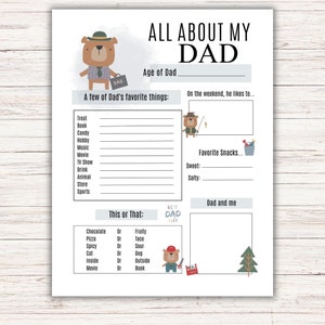 Alles über meinen Vater Vatertagsfragebogen Geschenk für Papa, DIY druckbares Vatertagsgeschenk für Papa von Kindern, Alles über Papa Füllen Sie die Lücke aus