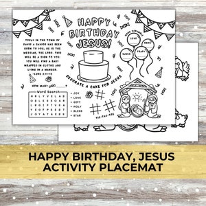 Alles Gute zum Geburtstag Jesus Bibel Aktivität Färbung Tischset, Weihnachtssonntag Schulaktivität für Kinder, Kirche Geburtstagsfeier für Jesus Aktivität