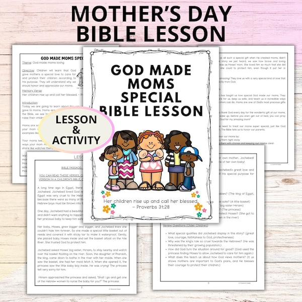 Mothers Day Bible Lesson God Made Moms Special, Moms of the Bible: Jochebed Sunday School Lesson Printable, Christian Kids Mothers Day craft