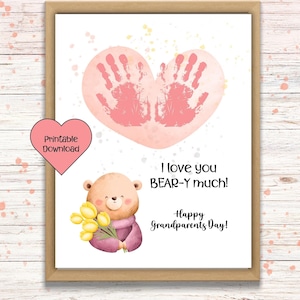 Grandparents Day Handprint Craft Printable Gift, DIY Art Keepsake Card for Grandma and Grandpa from Kids, Preschool Toddler Handprint Craft