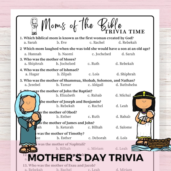 Mothers Day Mothers of the Bible Trivia for Church and Bible Study, Mothers Day Tea Sunday School Game, Moms of the Bible Trivia Quiz