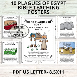 Zehn Plagen Ägyptens Bibelgeschichten-Lehrposter, Sonntagsschullektion für Kinder, druckbare Pessach-Unterrichtsaktivität, Bibelausmalungshandwerk