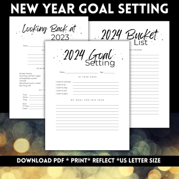 2024 Minimalist Goal Setting Bundle, 2023 Year in Review Reflection, New Year Goal Plan, 2024 Personal & Family Bucket List, 2024 Resolution