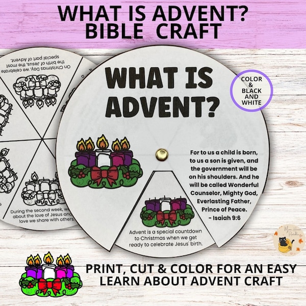 Advent Coloring Craft Wheel Printable for Kids, Sunday School Craft Activity, Advent Wreath Coloring, Christian Christmas Advent Lesson