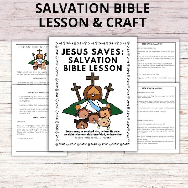 Jesus Saves Salvation Bible Lesson and Faith Prayer, Follow Jesus Celebration Crown Craft for Kids Printable, Sunday School Steps of Faith