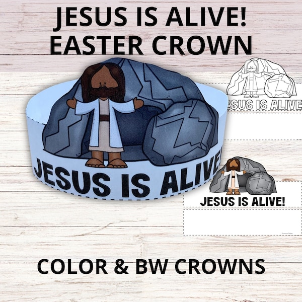 Jesus is Alive Celebration Crown Craft Activity Printable, Easter Craft Crown for Kids, Preschool Easter Sunday School Crown Headband Craft