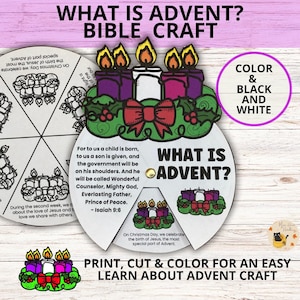 Advent Coloring Wheel Craft Printable for Kids, Sunday School Craft Activity, Advent Wreath Coloring Craft Printable Christmas Lesson