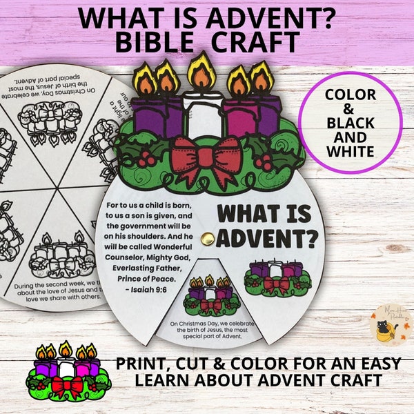 Advent Coloring Wheel Craft Printable for Kids, Sunday School Craft Activity, Advent Wreath Coloring Craft Printable Christmas Lesson
