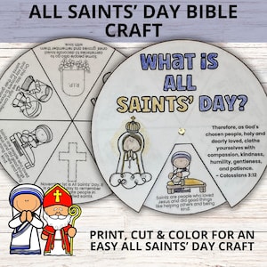 All Saints Day Coloring Wheel Craft Printable for Kids, Sunday School Mass Craft Activity, All Saints Day Coloring Craft Lesson Printable