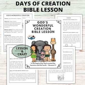Days of Creation Sunday School Lesson and Craft for Kids, Printable Kids Creation Bible Story Lesson Coloring Craft for Children&#39;s Church,