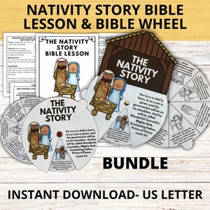 Nativity Story Christmas Bible Lesson and Coloring Bible Wheel Craft, Birth of Jesus Sunday School Activity for Kids, Nativity Craft Lesson
