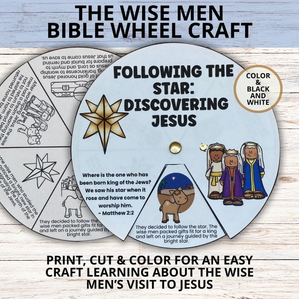 Epiphany Activity Following the Star Coloring Wheel Craft Printable for Kids, Wise Men Sunday School Craft, Three Kings Christmas Lesson