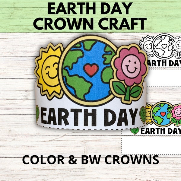 Earth Day Crown Craft Activity Printable, Celebrate Earth Day Craft Crown for Kids, Preschool Elementary Earth Day Party Crown Headband