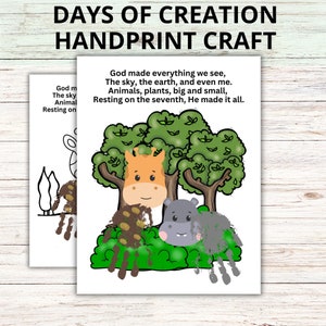 Days of Creation Church Nursery Handprint Craft, DIY Toddler Printable Animal Hand Art Activity, Preschool Sunday School Creation Hand Craft