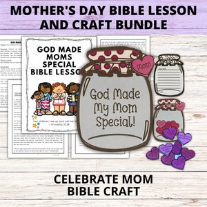 Mothers Day Bible Lesson and Craft Printable, Sunday School Mothers Day God Made Moms Special, Mothers Day Bible Jar Craft Kids Gift for Mom