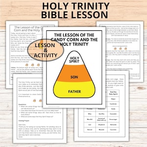 Holy Trinity Bible Lesson for Kids, Candy Corn Printable Sunday School Holy Trinity Sunday School Craft, Matthew 28:19 Kids Bible Activity