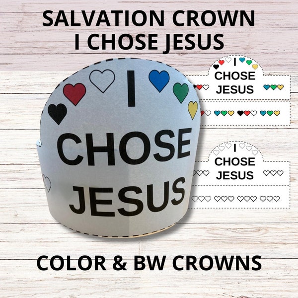 Salvation Bible Crown Craft Activity Printable, Sunday School Color Gospel of Salvation Celebration Crown for Kids, Follow Jesus Faith Craft