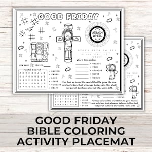 Good Friday Bible Activity Coloring Placemat, Christian Easter Sunday School Activity for Kids, Children's Church Good Friday Easter Games
