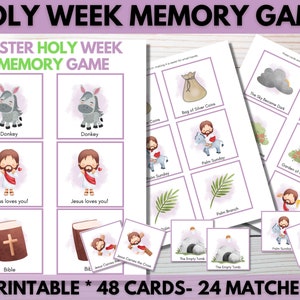 Karwoche Ostergeschichten-Memory-Spiel für Kleinkinder & Kinder im Vorschulalter, druckbares Fasten Memory-Spiel, Auferstehung Karwoche Match a Paar Aktivität