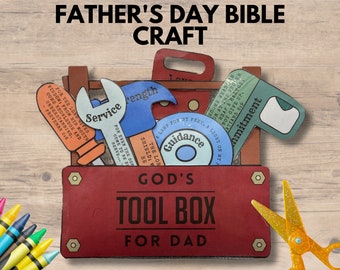 Toolbox for Dad Fathers Day Bible Craft, Sunday School Bible Printable Activity, Children&#39;s Church Kids Gift for Dad on Father&#39;s Day