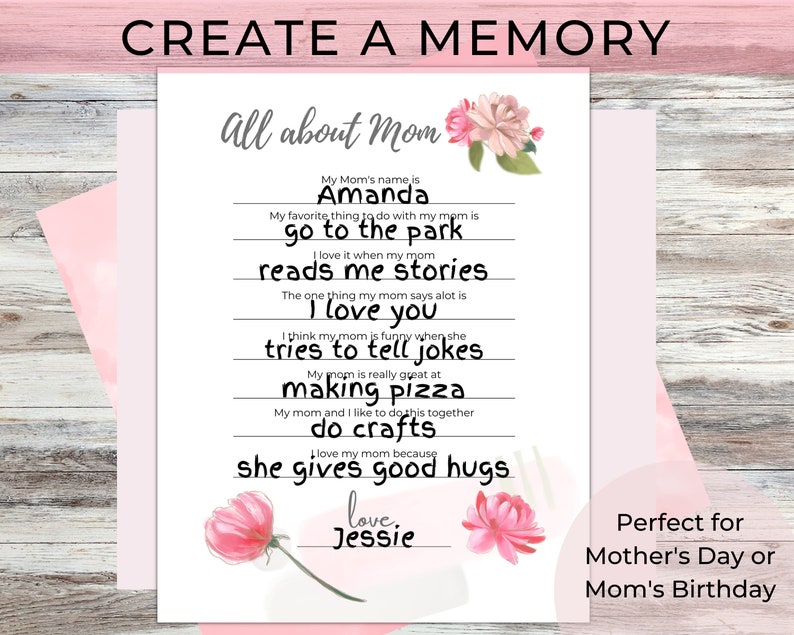 All About Mom Printable Gift for Mother's Day - Etsy