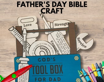 Fathers Day Bible Craft, Sunday School Bible Printable Activity, Children&#39;s Church Father&#39;s Day Toolbox for Dad Bible Qualities Activity